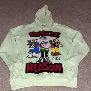Reason Clothing x Popeye Exclusive Collab Mint Green Hoodie Mens Med Chenille